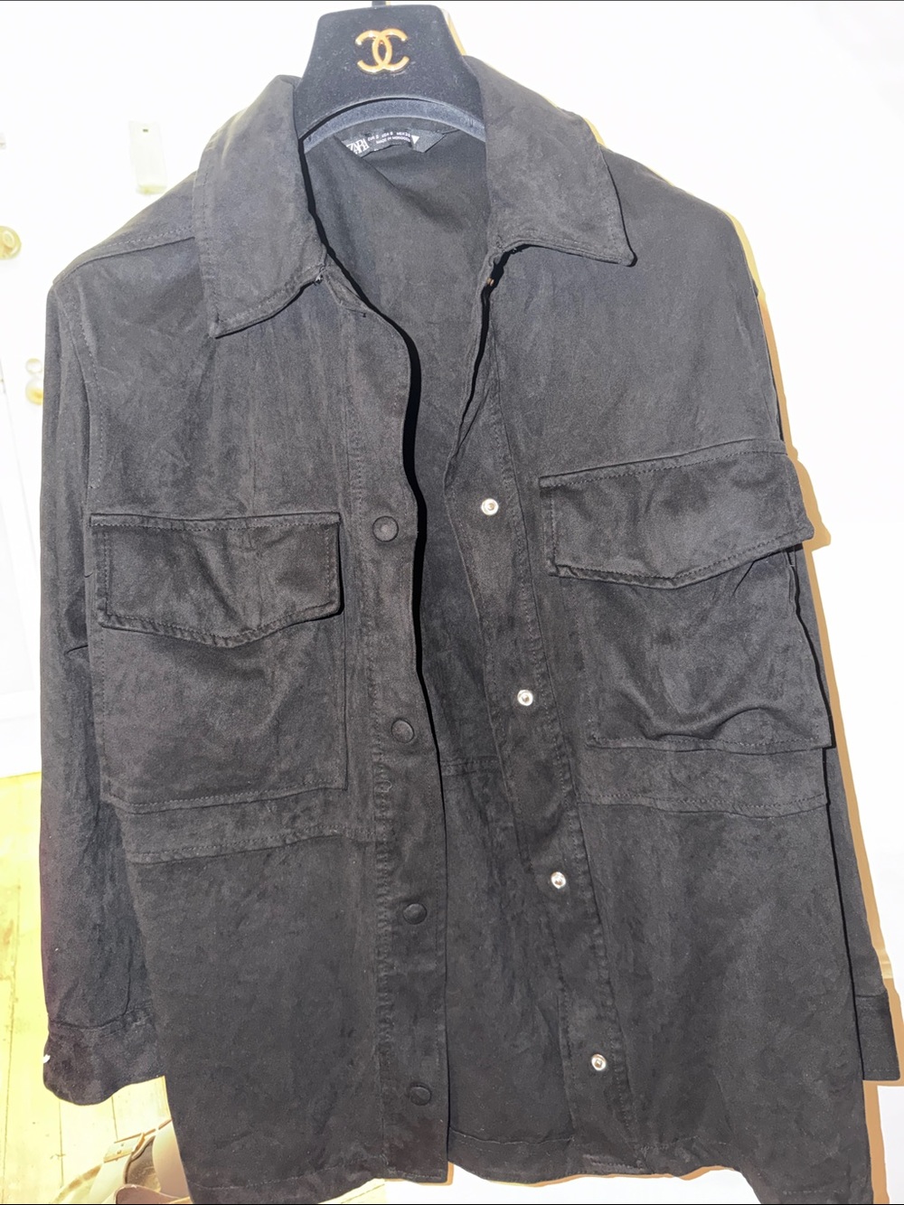 Zara Black Suede Military Field Jacket